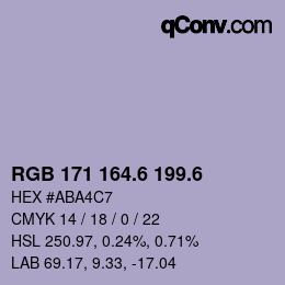 カラーコード: RGB 171 164.6 199.6 | qconv.com