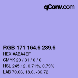 カラーコード: RGB 171 164.6 239.6 | qconv.com