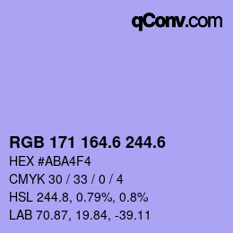 カラーコード: RGB 171 164.6 244.6 | qconv.com