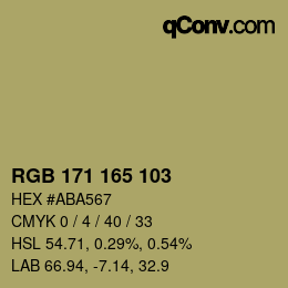 Color code: RGB 171 165 103 | qconv.com