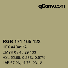 Color code: RGB 171 165 122 | qconv.com