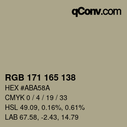 Color code: RGB 171 165 138 | qconv.com