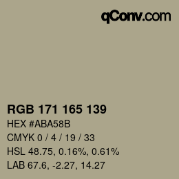 Color code: RGB 171 165 139 | qconv.com