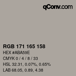 カラーコード: RGB 171 165 158 | qconv.com