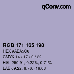 カラーコード: RGB 171 165 198 | qconv.com