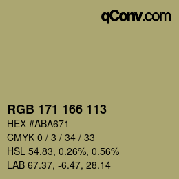 Color code: RGB 171 166 113 | qconv.com