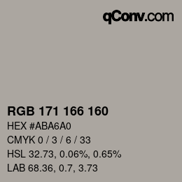 Color code: RGB 171 166 160 | qconv.com