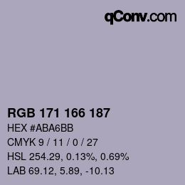 颜色代码: RGB 171 166 187 | qconv.com