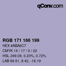 Color code: RGB 171 166 199 | qconv.com