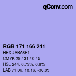 Color code: RGB 171 166 241 | qconv.com
