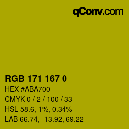 Color code: RGB 171 167 0 | qconv.com