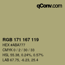 Color code: RGB 171 167 119 | qconv.com