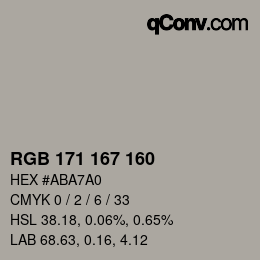 カラーコード: RGB 171 167 160 | qconv.com