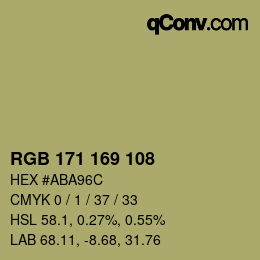 Color code: RGB 171 169 108 | qconv.com