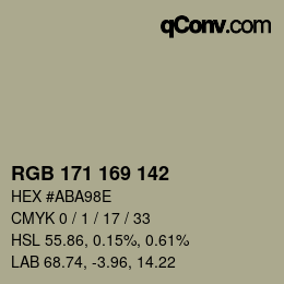 カラーコード: RGB 171 169 142 | qconv.com