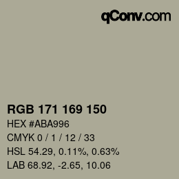 Color code: RGB 171 169 150 | qconv.com