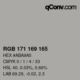 Color code: RGB 171 169 165 | qconv.com