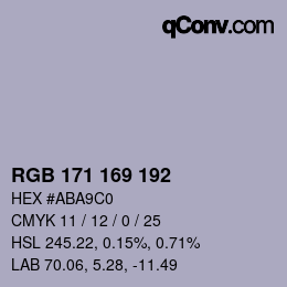 Color code: RGB 171 169 192 | qconv.com