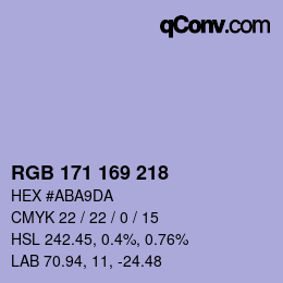 Color code: RGB 171 169 218 | qconv.com