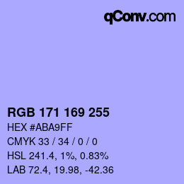 Color code: RGB 171 169 255 | qconv.com