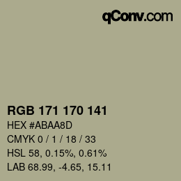 Color code: RGB 171 170 141 | qconv.com