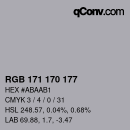 颜色代码: RGB 171 170 177 | qconv.com