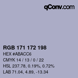 カラーコード: RGB 171 172 198 | qconv.com