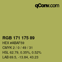 Color code: RGB 171 175 89 | qconv.com