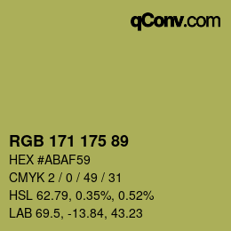 Color code: RGB 171 175 89 | qconv.com