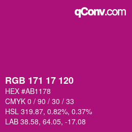 カラーコード: RGB 171 17 120 | qconv.com