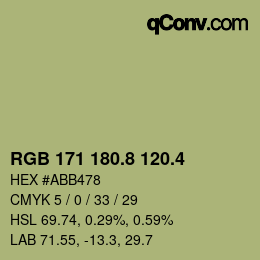 カラーコード: RGB 171 180.8 120.4 | qconv.com