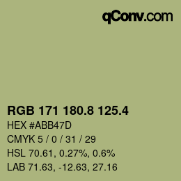 カラーコード: RGB 171 180.8 125.4 | qconv.com