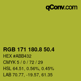 カラーコード: RGB 171 180.8 50.4 | qconv.com