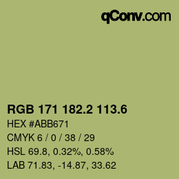 カラーコード: RGB 171 182.2 113.6 | qconv.com