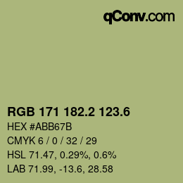 カラーコード: RGB 171 182.2 123.6 | qconv.com