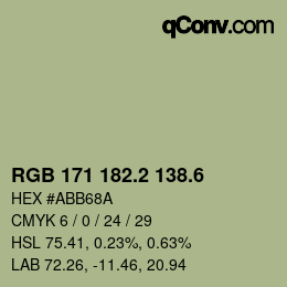 カラーコード: RGB 171 182.2 138.6 | qconv.com