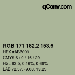 カラーコード: RGB 171 182.2 153.6 | qconv.com