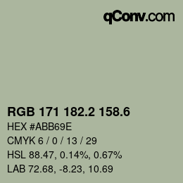 カラーコード: RGB 171 182.2 158.6 | qconv.com