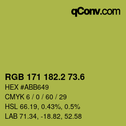 カラーコード: RGB 171 182.2 73.6 | qconv.com