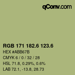 カラーコード: RGB 171 182.6 123.6 | qconv.com