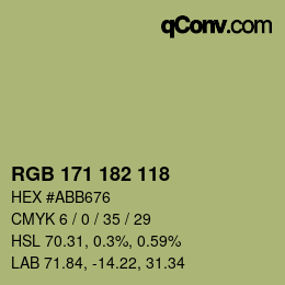Color code: RGB 171 182 118 | qconv.com