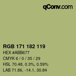 Color code: RGB 171 182 119 | qconv.com