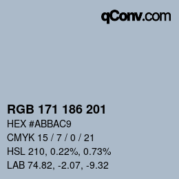 Color code: RGB 171 186 201 | qconv.com