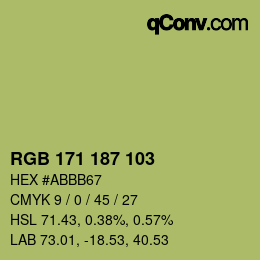 Color code: RGB 171 187 103 | qconv.com