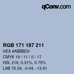 Color code: RGB 171 187 211 | qconv.com