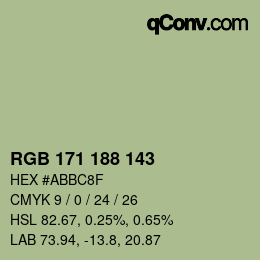 カラーコード: RGB 171 188 143 | qconv.com