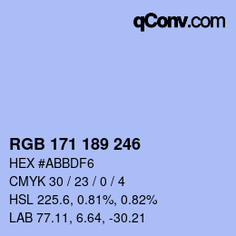Color code: RGB 171 189 246 | qconv.com