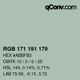 Color code: RGB 171 191 179 | qconv.com