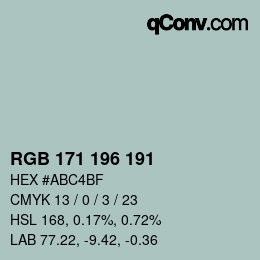 颜色代码: RGB 171 196 191 | qconv.com