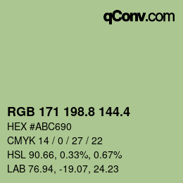 カラーコード: RGB 171 198.8 144.4 | qconv.com